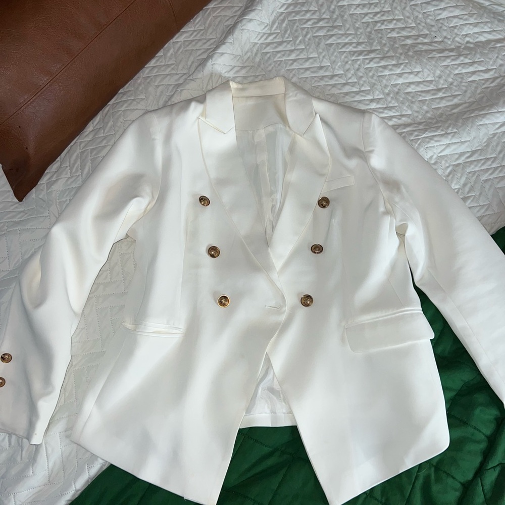 Amazon White Blazer with Gold Buttons